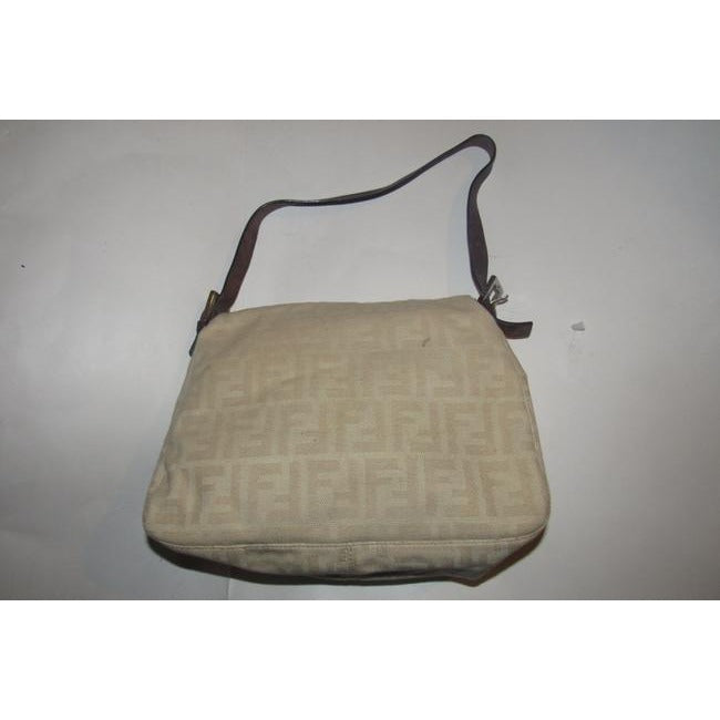 Fendi Mamma Zucco Style Shoulder Purse Zucca Print In Shades Of Tan Canvas And Leather Satchel