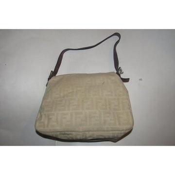 Fendi Mamma Zucco Style Shoulder Purse Zucca Print In Shades Of Tan Canvas And Leather Satchel