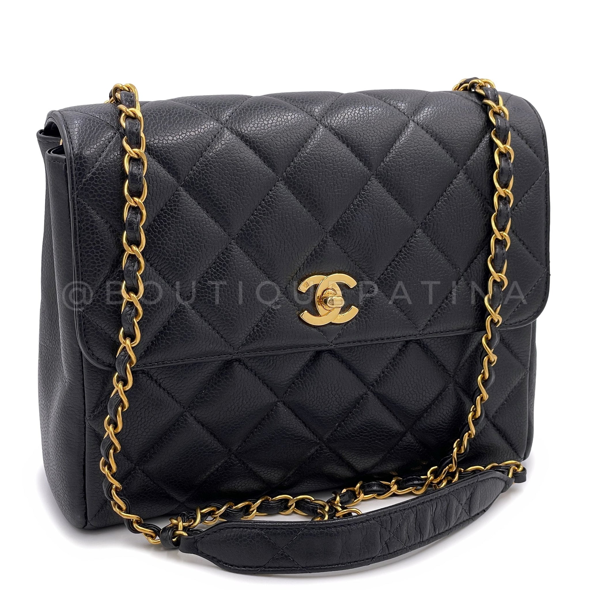 Chanel 1996 Vintage Black Caviar Square Crossbody Flap Bag 24k GHW