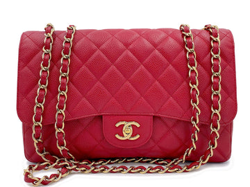 Chanel 2009 Red Caviar Jumbo Classic Flap Bag GHW Single