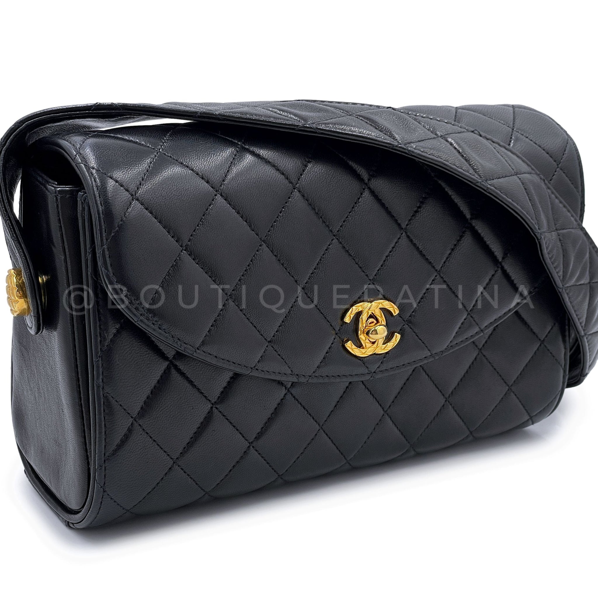 Rare Chanel Vintage 1991 Lambskin Crossbody Flap Bag