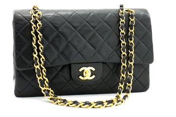 CHANEL 2.55 Double Flap Medium Chain Shoulder Bag Black Lambskin