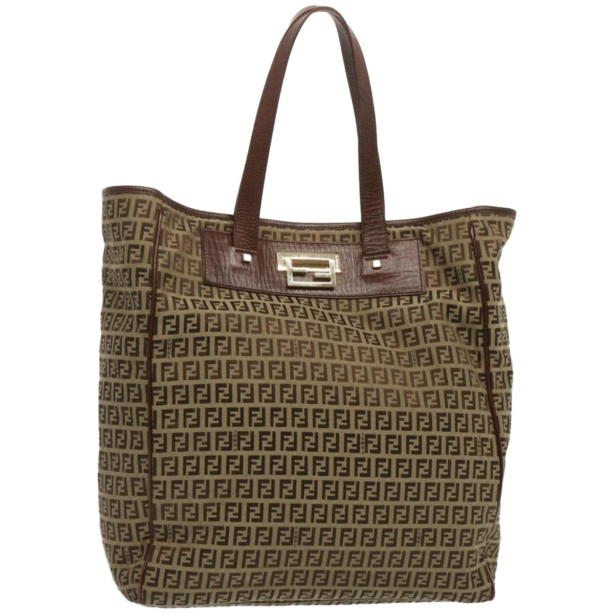 FENDI Zucchino Canvas Hand Bag Brown Auth 67454