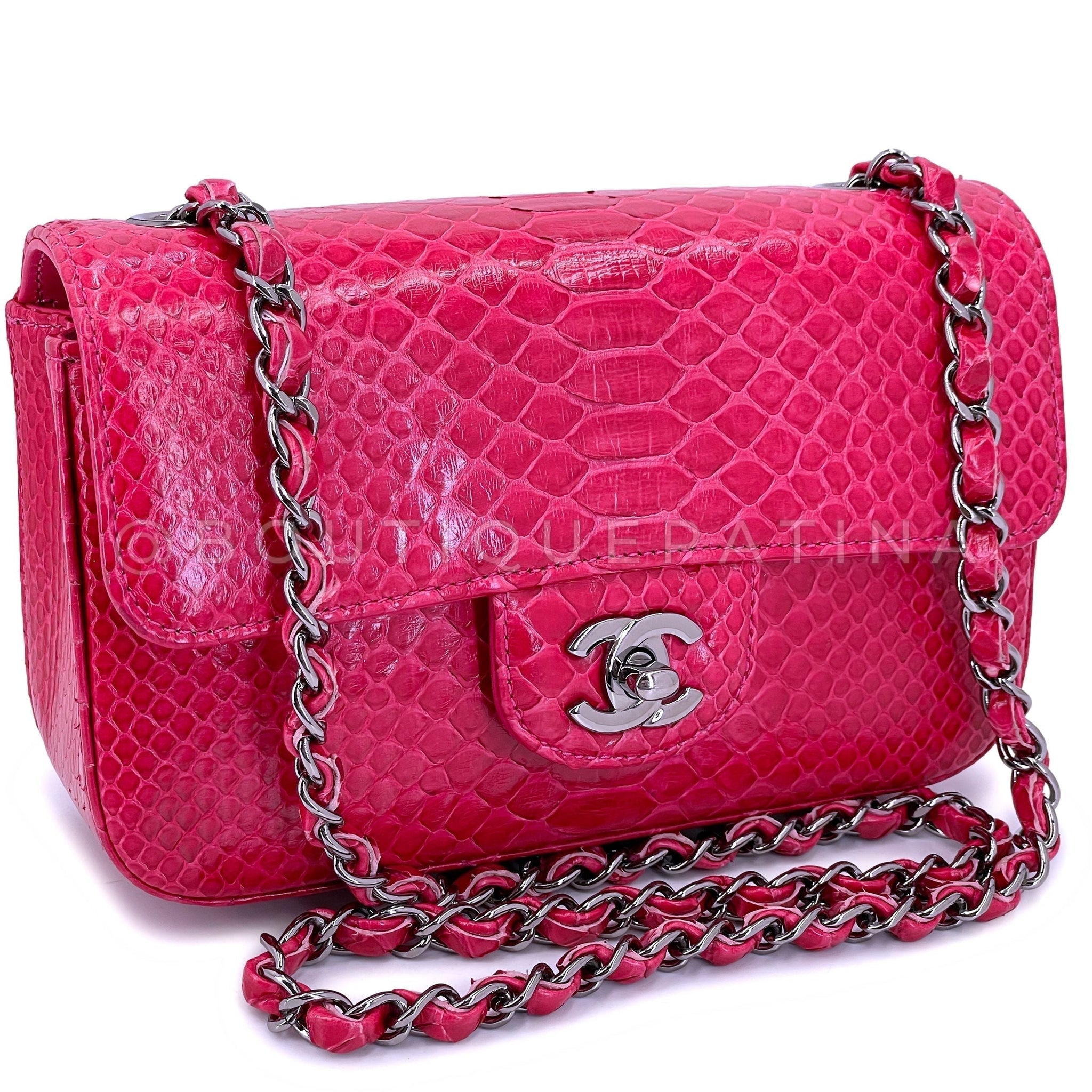 Chanel 2014 Fuchsia Pink Python Rectangular Mini Flap Bag RHW