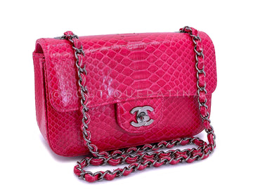 Chanel 2014 Fuchsia Pink Python Rectangular Mini Flap Bag RHW