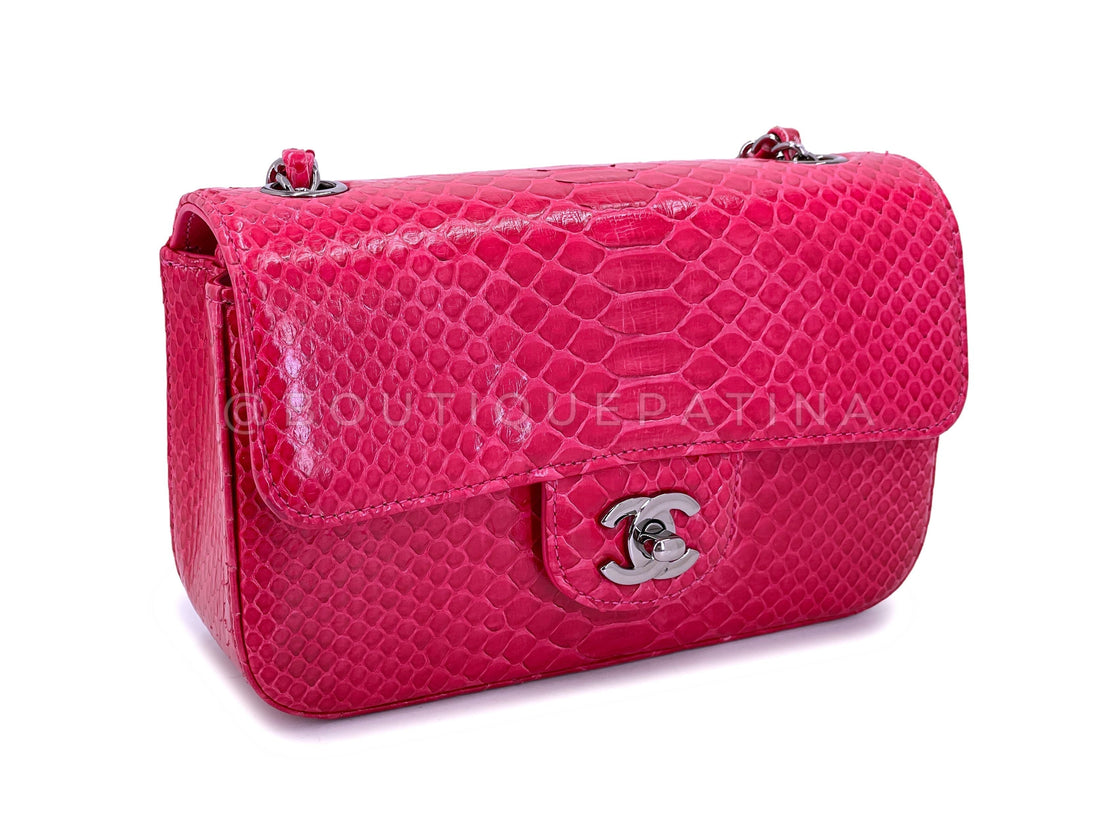 Chanel 2014 Fuchsia Pink Python Rectangular Mini Flap Bag RHW