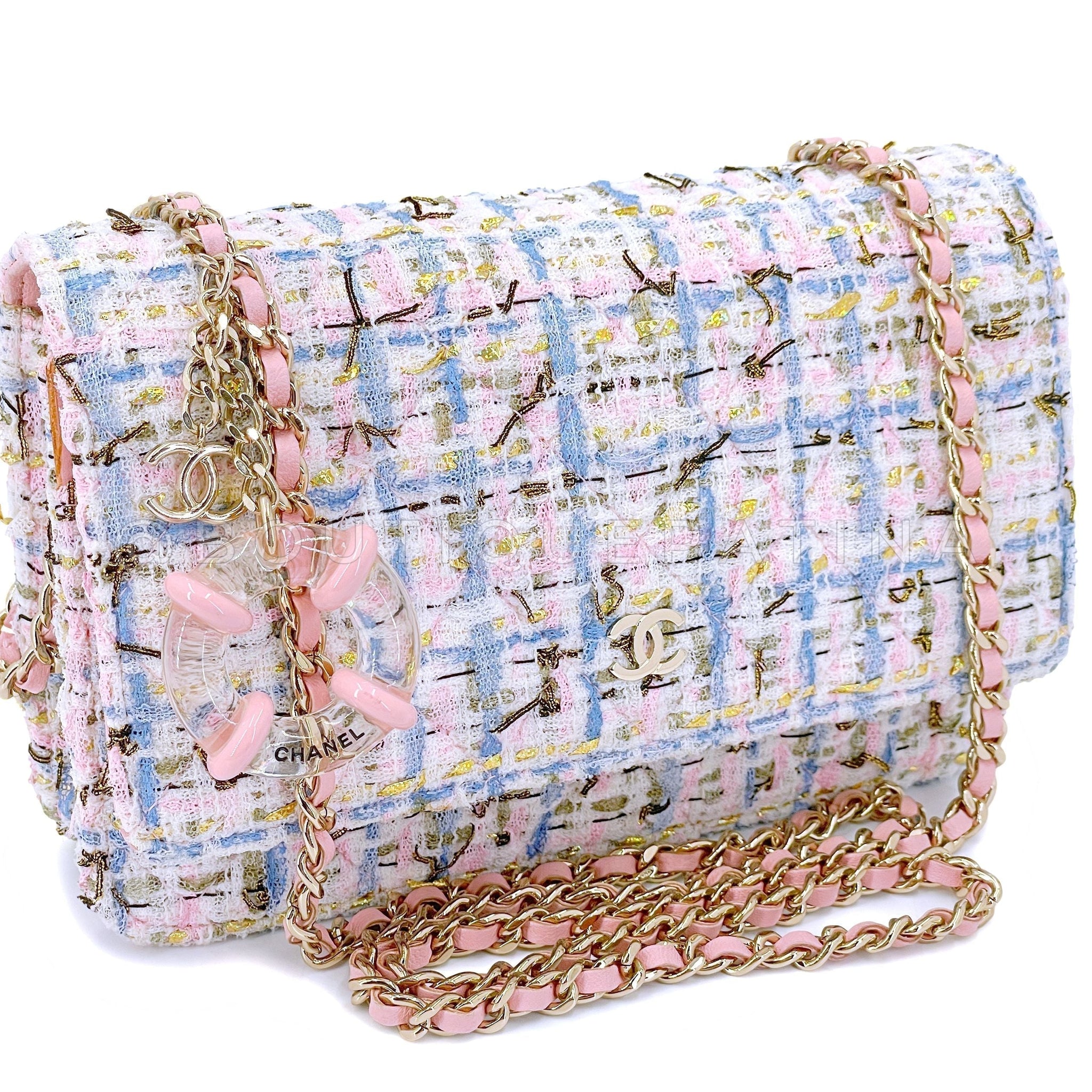 Chanel 19C Pink Tweed Life Raft Charm WOC Wallet on Chain Bag