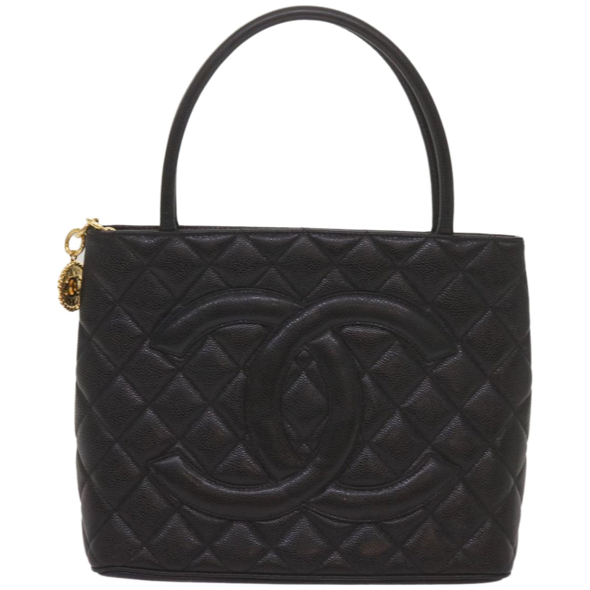 CHANEL Standard Tote Bag Caviar Skin Black CC Auth 67624SA