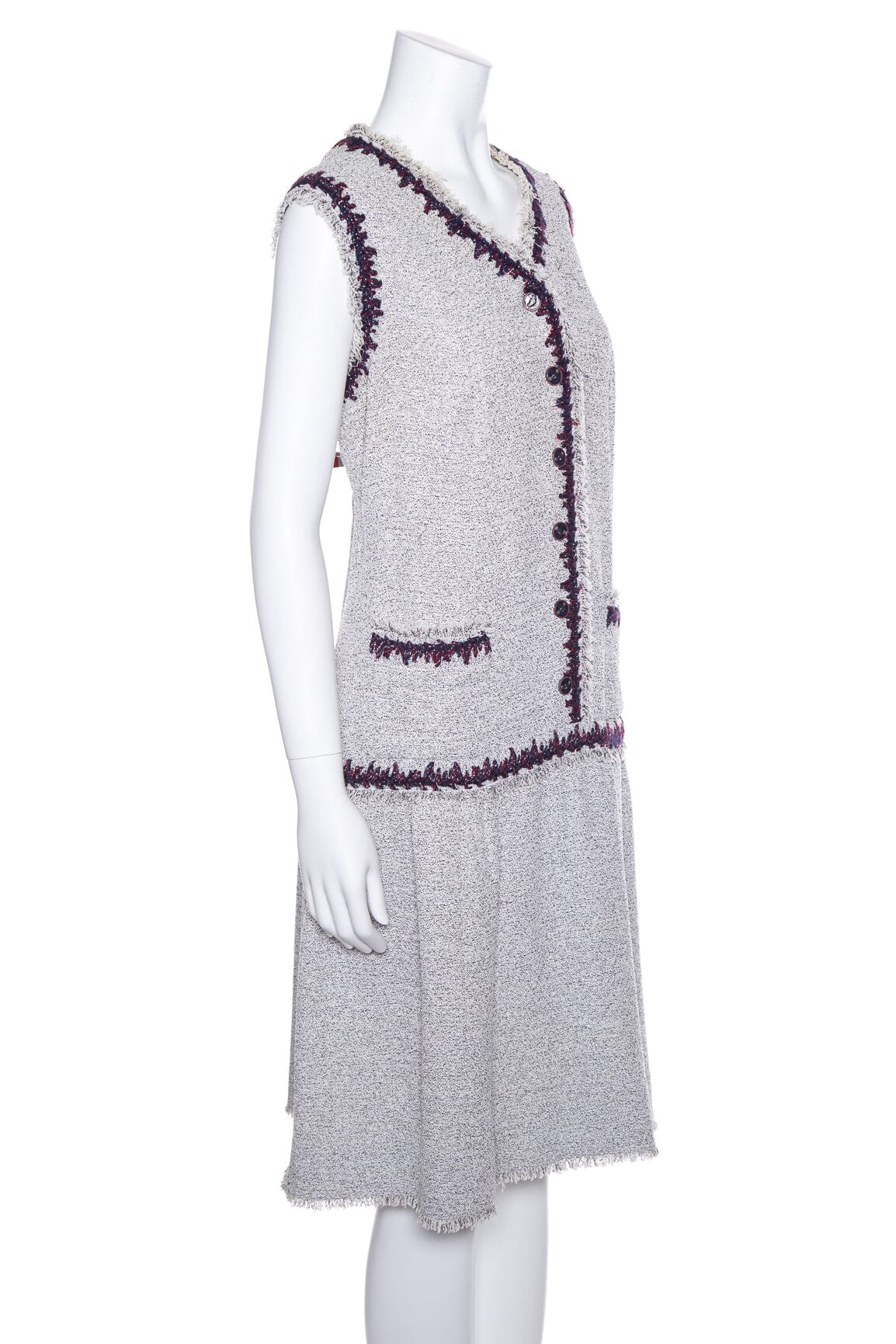 Chanel 2008 Gray Tweed Sleeveless Dress SZ 46