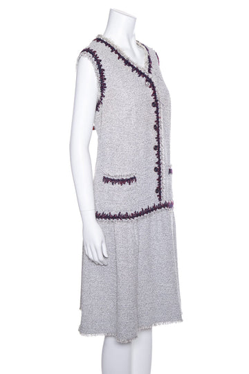 Chanel 2008 Gray Tweed Sleeveless Dress SZ 46