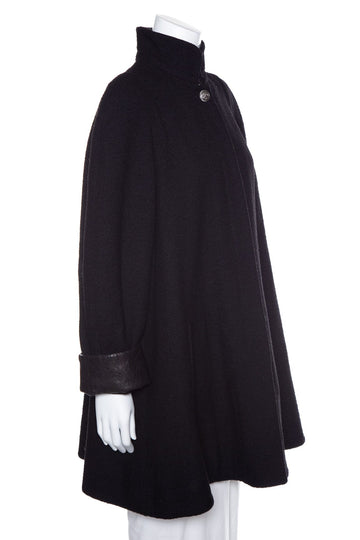 Chanel Vintage Black Wool and Leather Over Coat SZ N/A