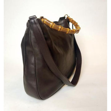 Gucci Shoulder W Two Way Style Handle Brown Leather Bamboo Hobo Bag