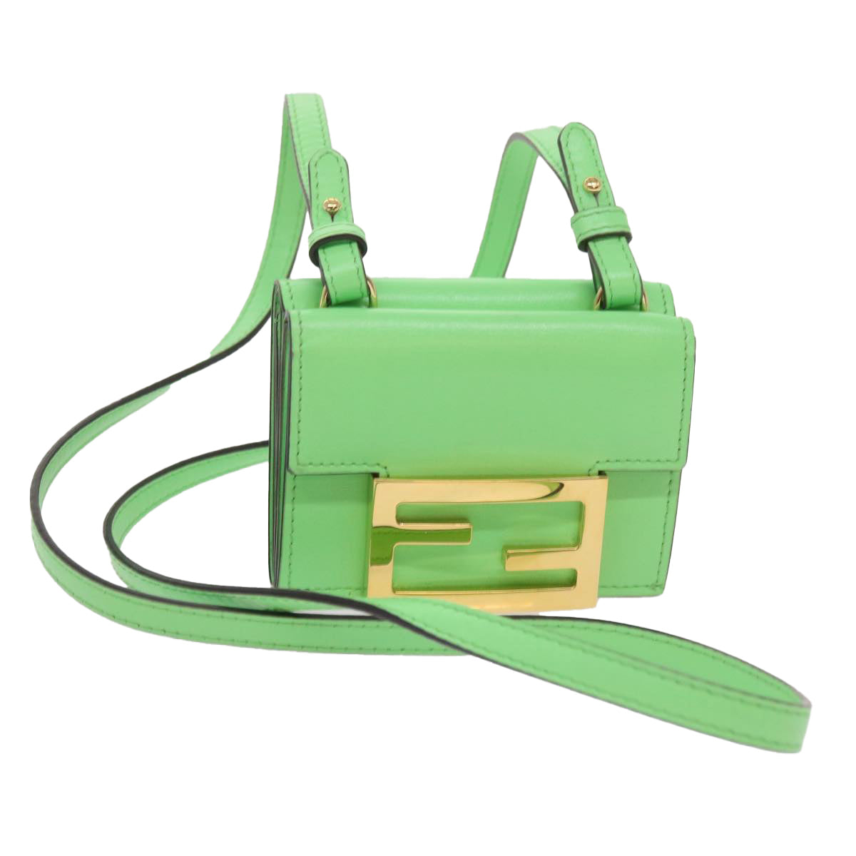 FENDI Mamma Baguette Shoulder Bag Leather Green Auth 68908A