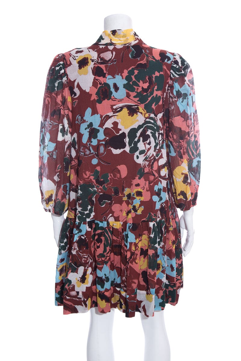 Tanya Taylor "Rosalind" Rust Printed Ruffle Dress SZ M NWT