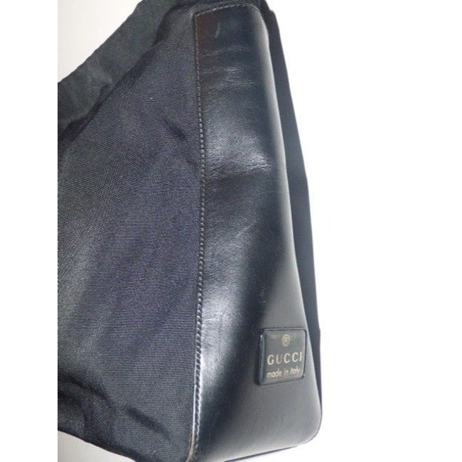 Gucci New Black Leather Nylon Fabric Shoulder Bag