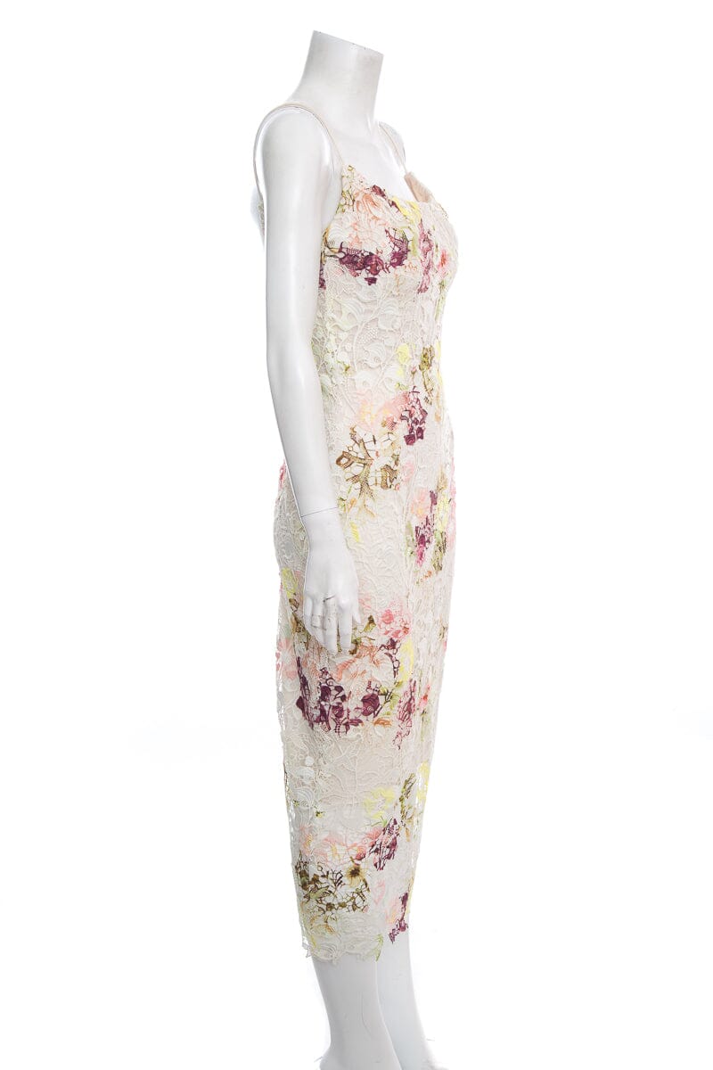 Monique Lhuillier Floral Lace Sleeveless Midi Dress SZ 4