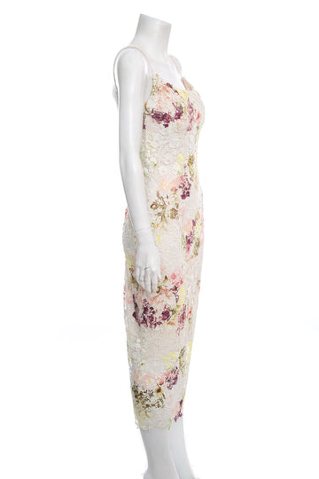 Monique Lhuillier Floral Lace Sleeveless Midi Dress SZ 4