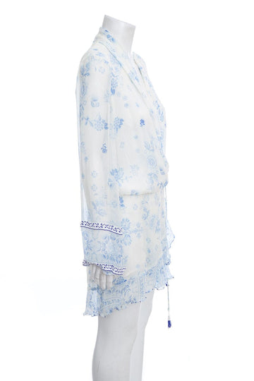Rococo Sand White & Blue Paisley Silk Dress SZ S