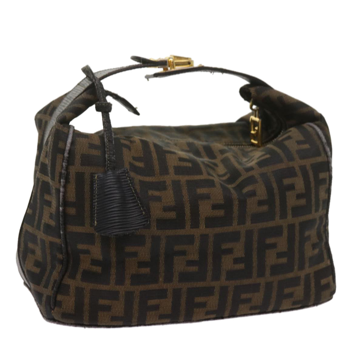 FENDI Zucca Canvas Vanity Hand Bag Brown Black Auth 69040