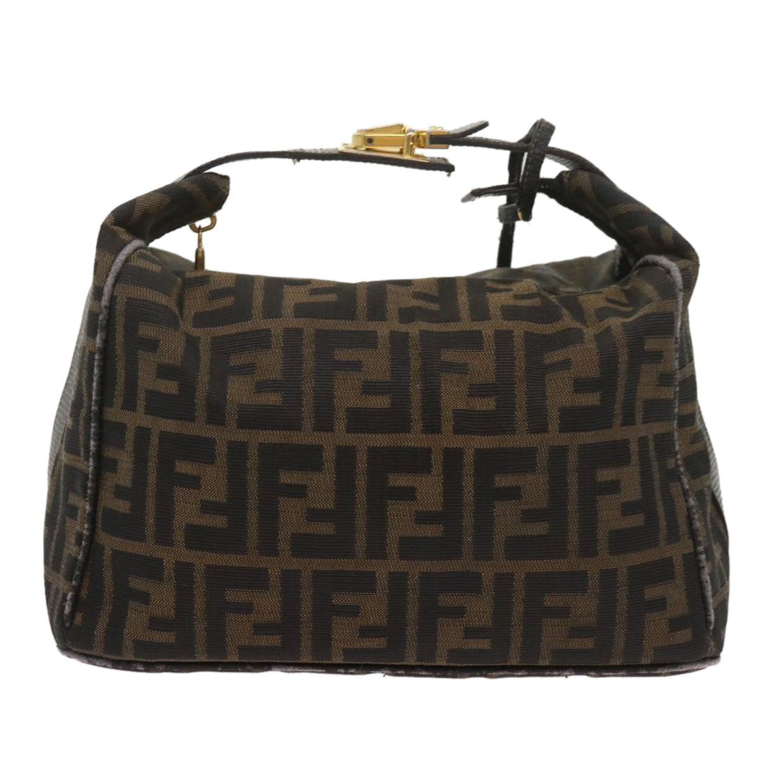 FENDI Zucca Canvas Vanity Hand Bag Brown Black Auth 69040