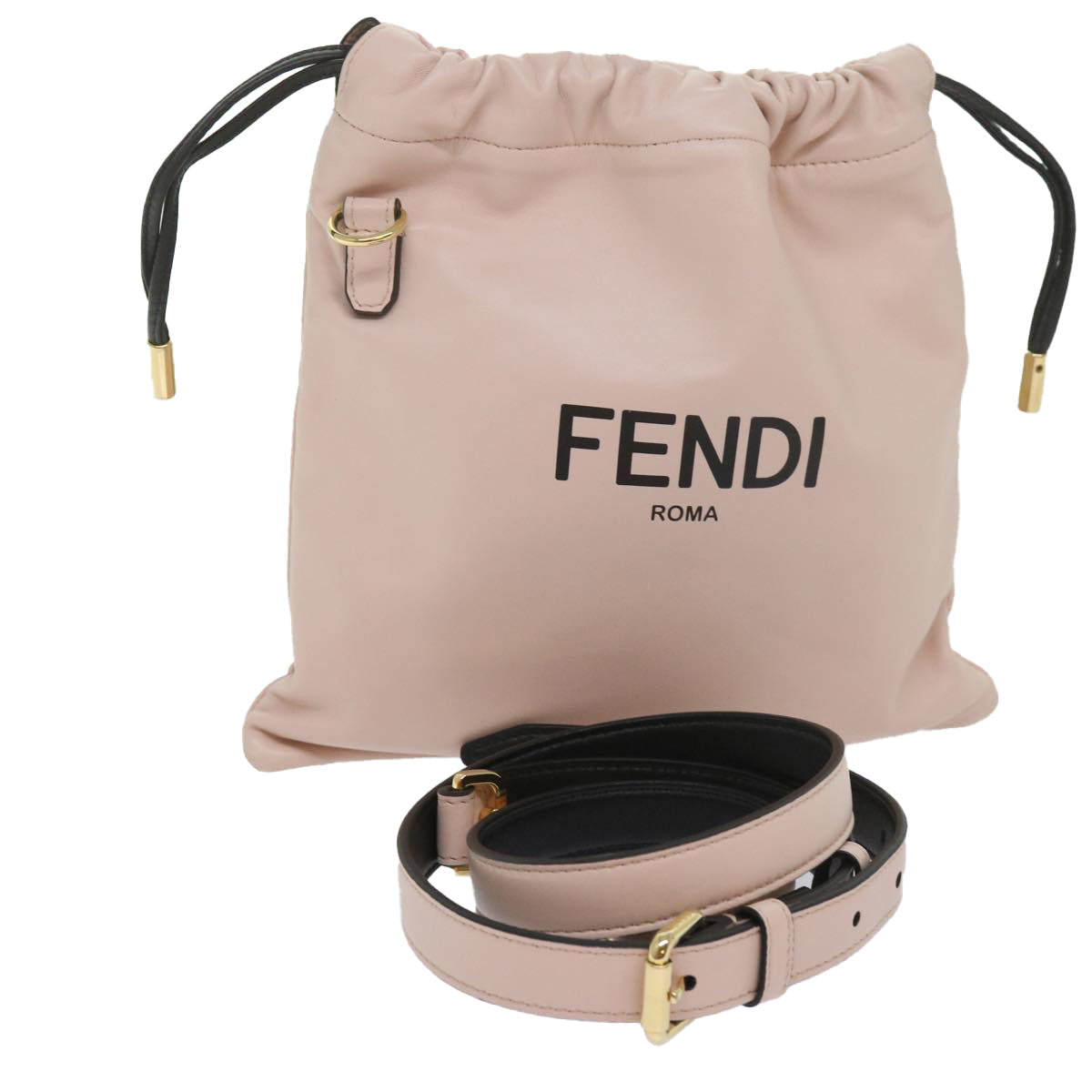 FENDI Purse Shoulder Bag Leather Beige Auth 69042A