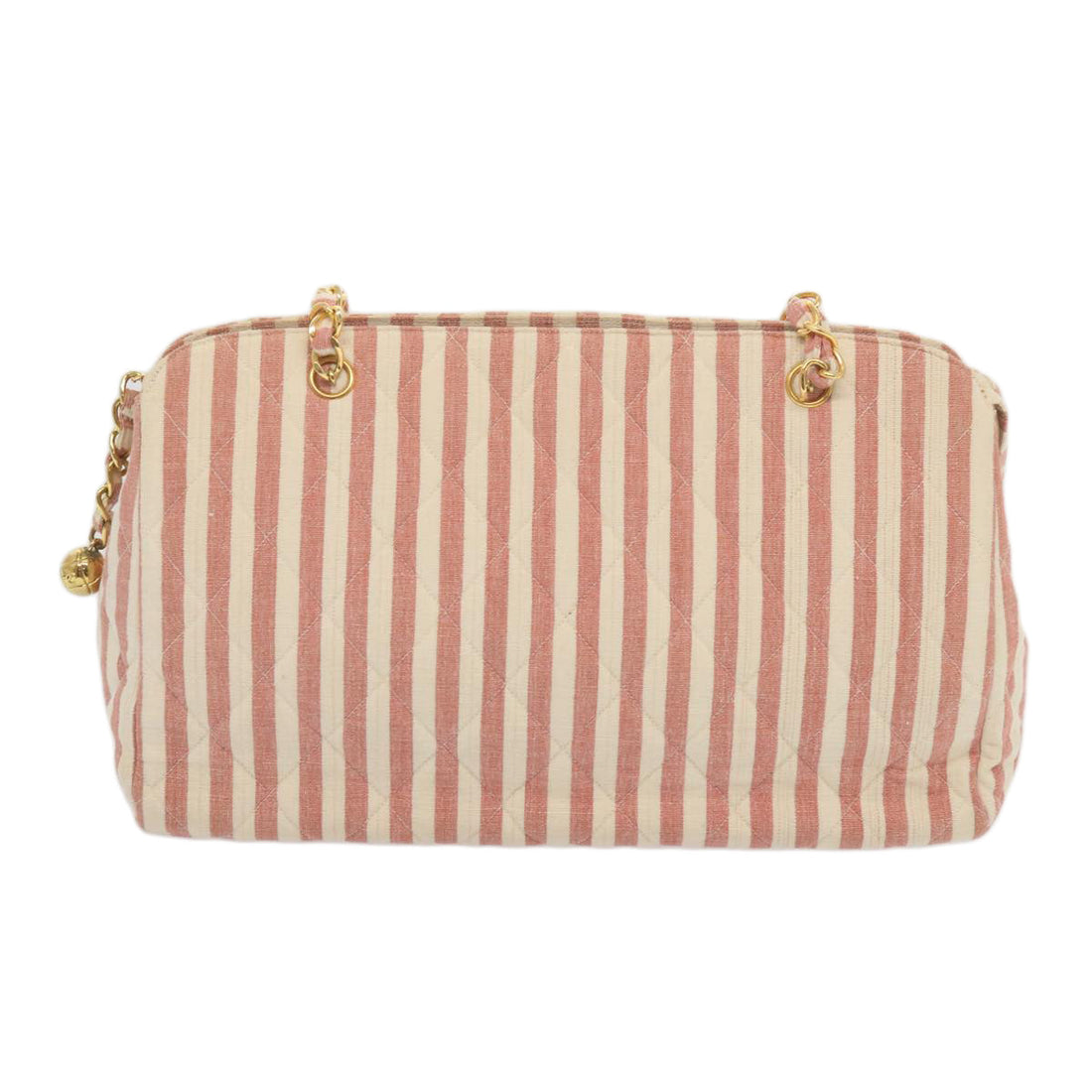 CHANEL Matelasse Chain Shoulder Bag Canvas White Red CC Auth 69059SA