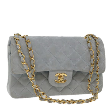 CHANEL Matelasse Chain Shoulder Bag Suede Light Blue CC Auth 69060A