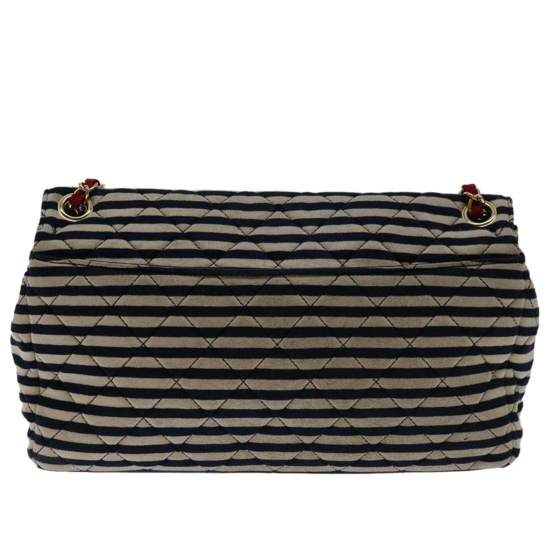 CHANEL Matelasse Chain Shoulder Bag Cotton White Navy CC Auth 69062A