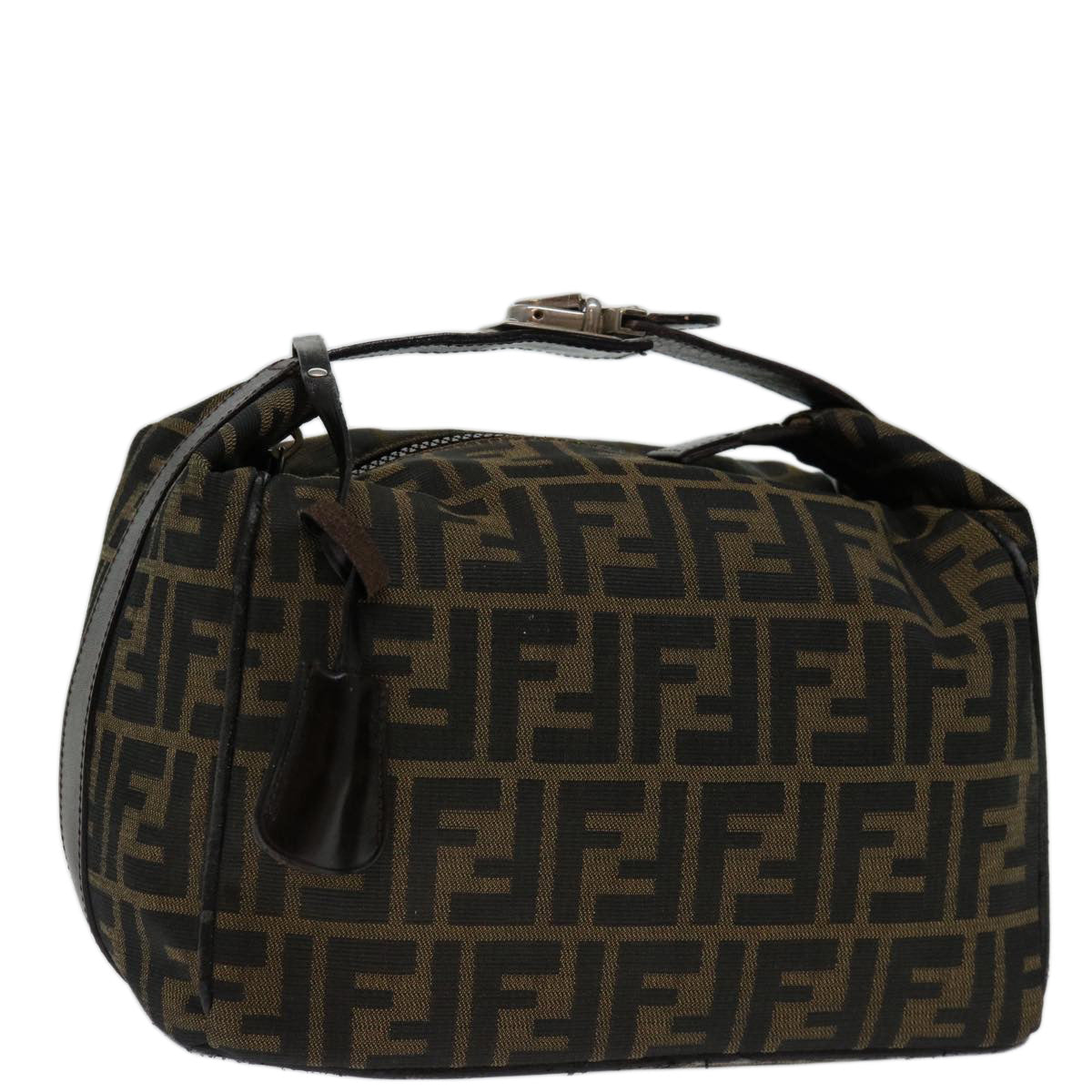 FENDI Zucca Canvas Vanity Hand Bag Brown Black Auth 69671