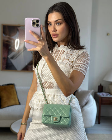 COLOUR* Chanel Green Tea Mini Square Bag in Lambskin Leather with Champagne Gold Hardware