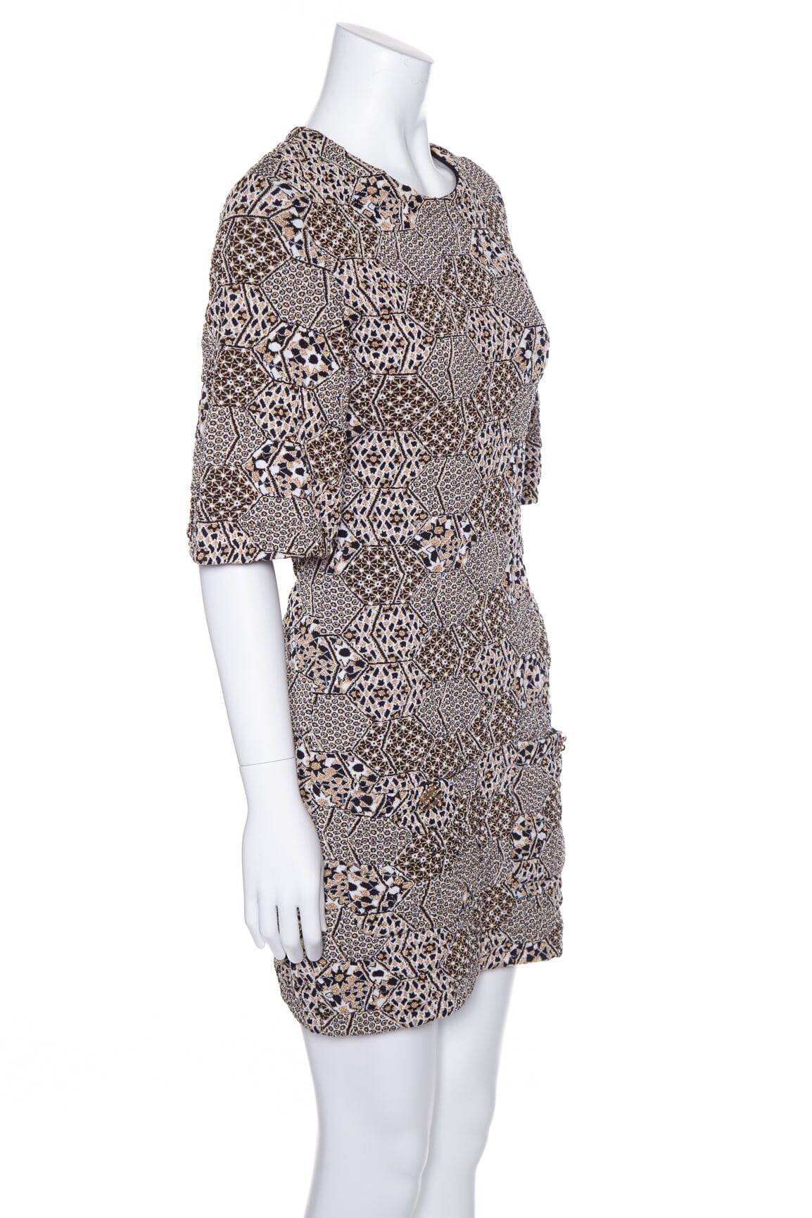 Chanel Black and Gold Knit Short Sleeve Dress SZ 36