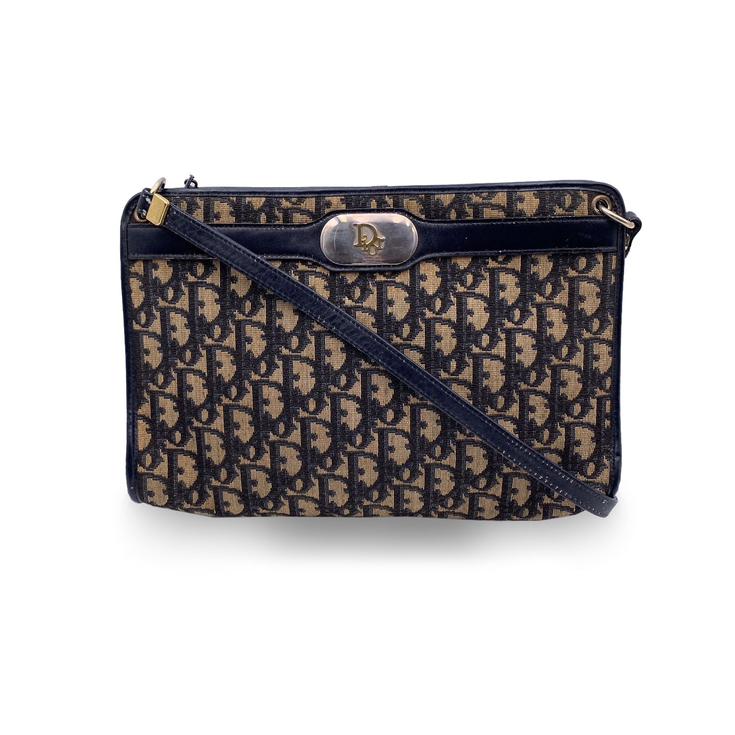 CHRISTIAN DIOR Vintage Blue Oblique Canvas Monogram Shoulder Bag