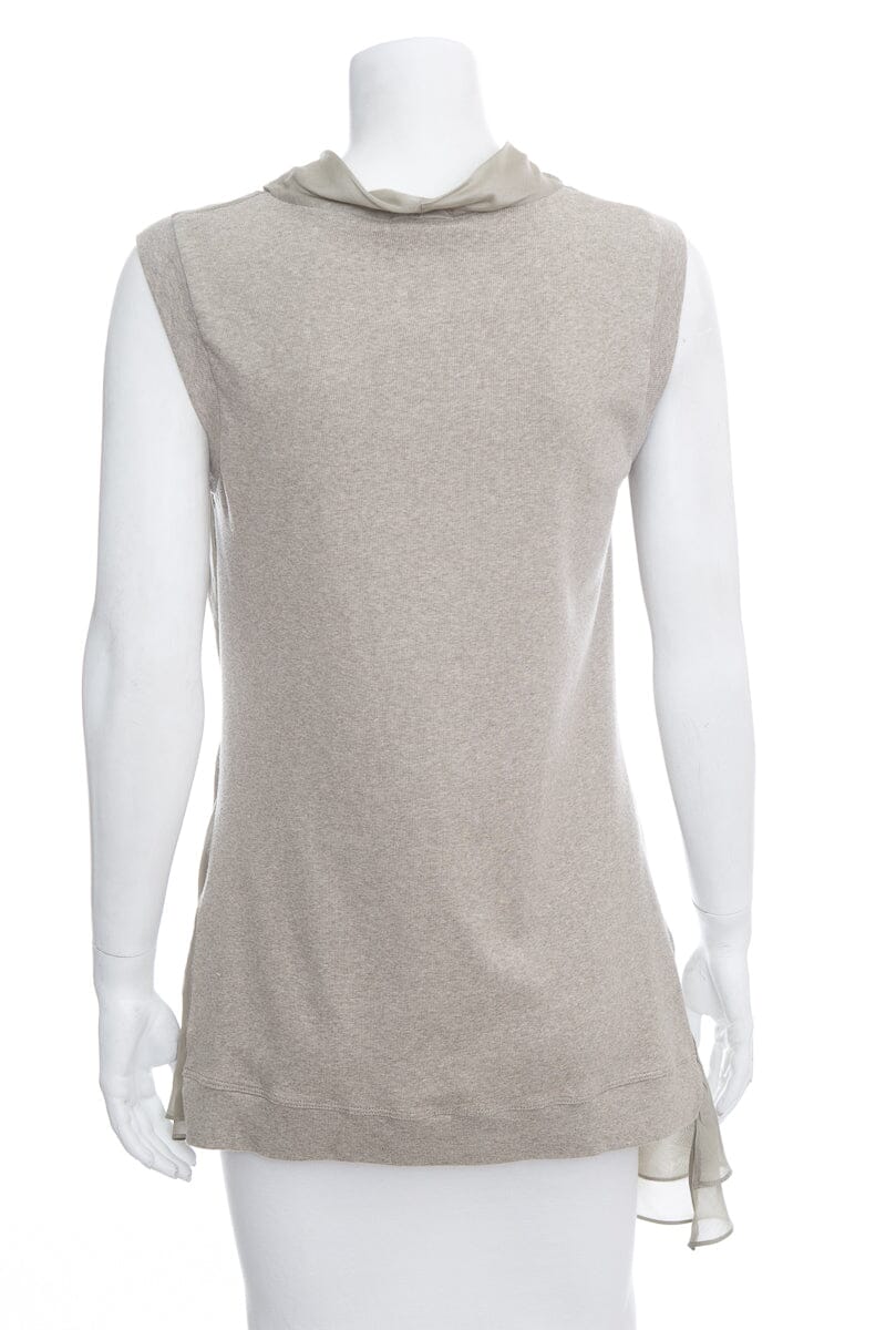 Brunello Cucinelli Grey Silk & Rib Knit Sleeveless Blouse SZ L
