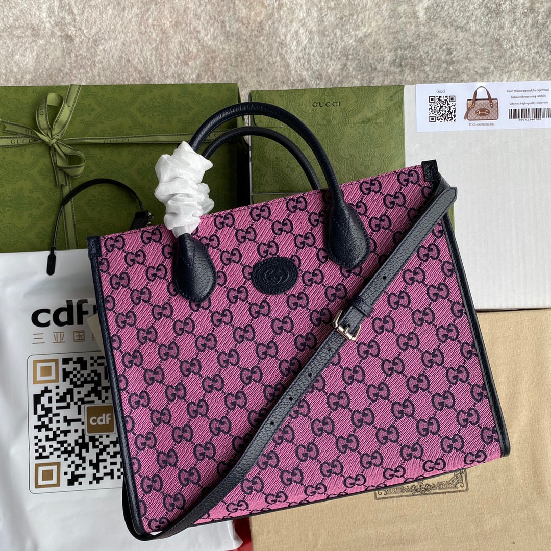 gg Small Tote Bag With Interlocking G In Pink And Blue gg Canvas For Womtlm 12in/31cm gg