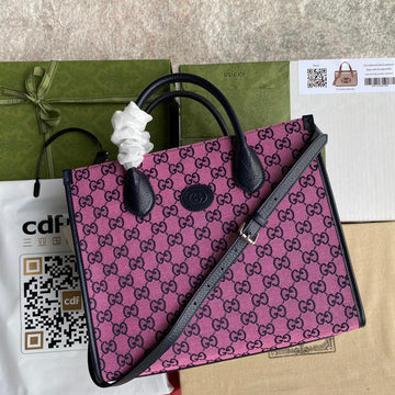 gg Small Tote Bag With Interlocking G In Pink And Blue gg Canvas For Womtlm 12in/31cm gg