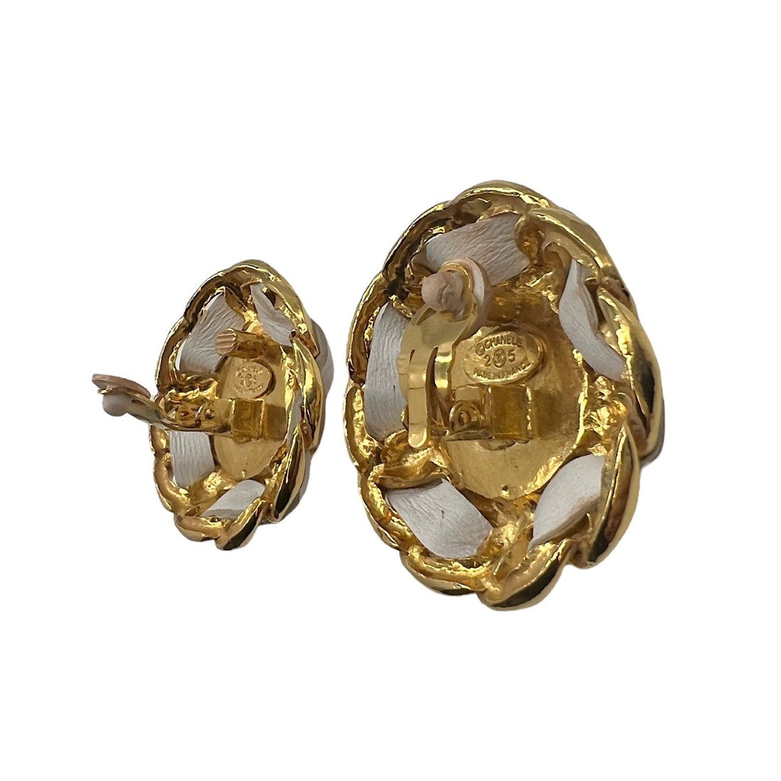 Vintage CHANEL Red Orange Synthetic Pearl Leather & Chain Earrings