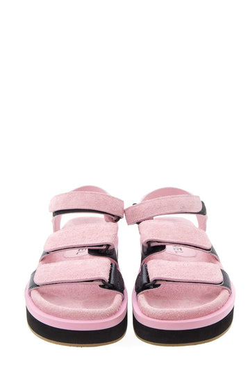 Chanel Pink Suede Calfskin Velcro Sandals SZ 37