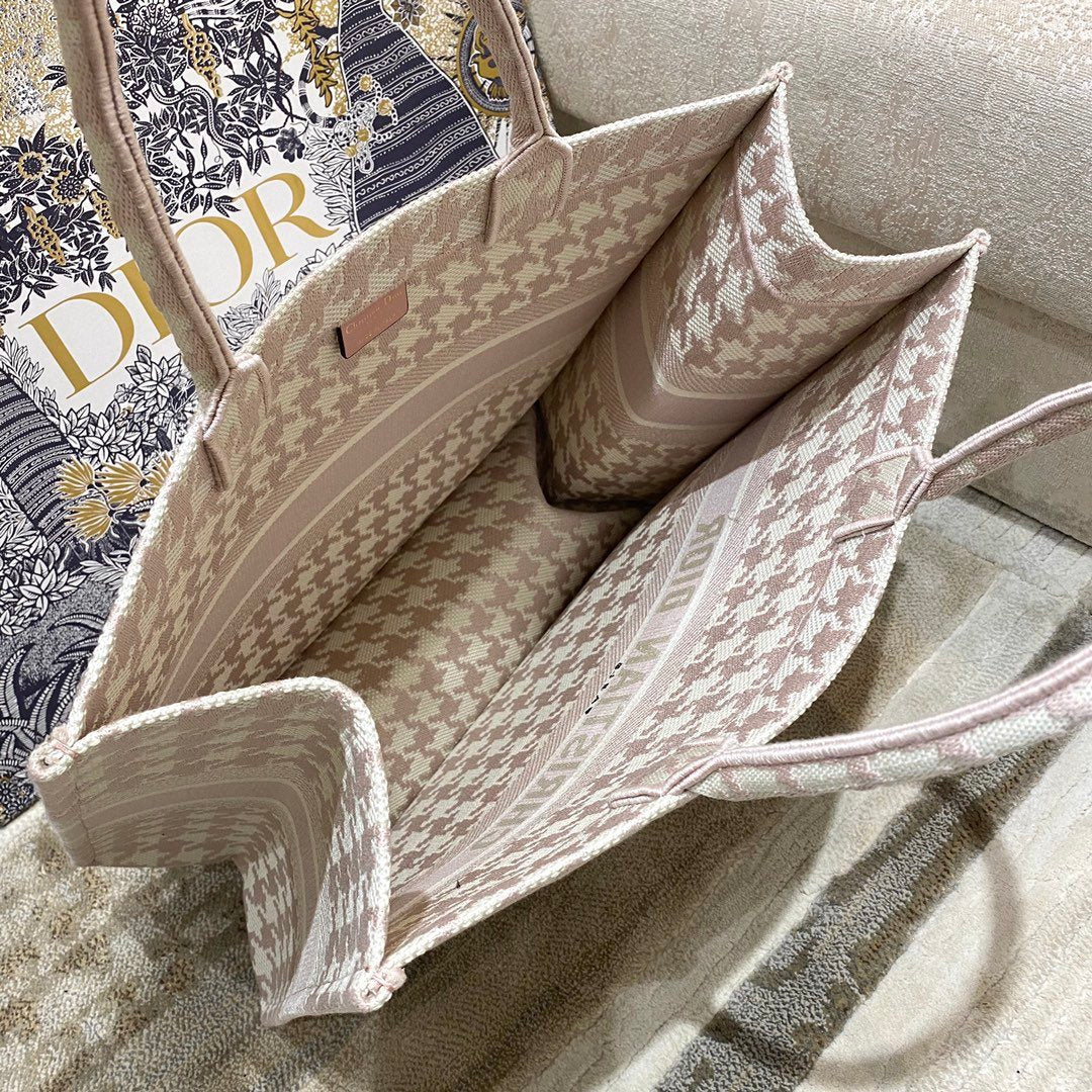 DI Large Book Tote Pale Pink Houndstooth Embroidery, Pink, For Womtlm Womtlm’s Handbags, Shoulder Bags, 42cm CD