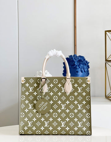 LV Onthego MM Monogram Empreinte Khaki Gretlm For Womtlm,  Tote Bags 35cm LV M46060