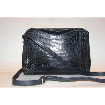 Neiman Marcus Shoulder Purses Navy Blue Crocodile Leather Cross Body Bag