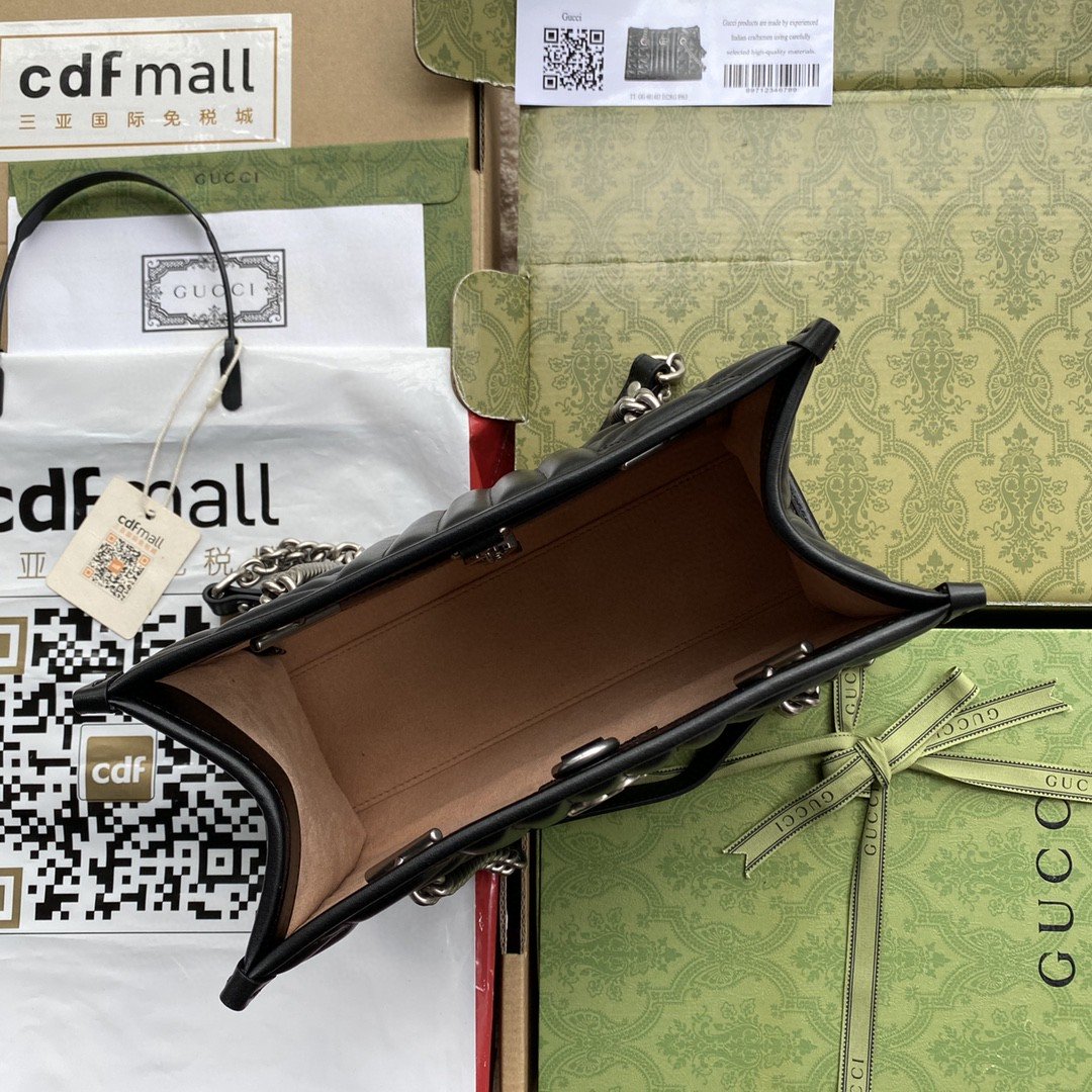 gg Marmont Small Tote Bag Black Matelasses For Womtlm 10.4in/26.5cm gg 681483 UM8BN 1000