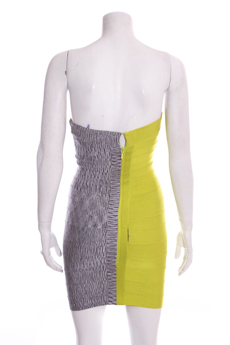 Herve Leger Grey & Yellow Colorblock Bandage Dress SZ XS