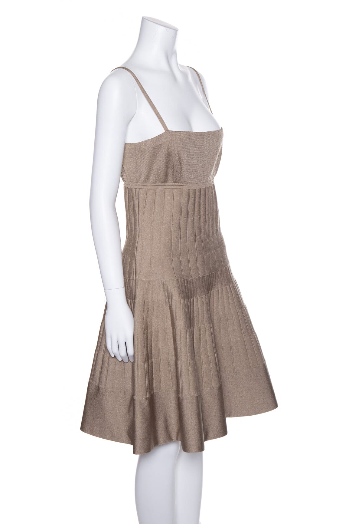 Chanel Taupe Silk Sleeveless Pleated Dress SZ 42