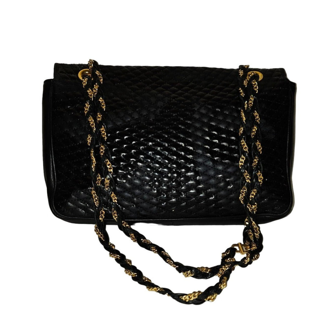 Bally black quilted leather large shoulder bag w chain strap