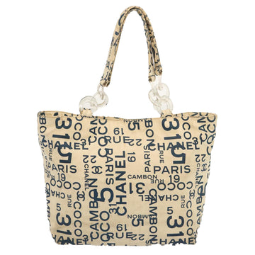CHANEL Tote Bag Canvas Beige CC Auth 70416