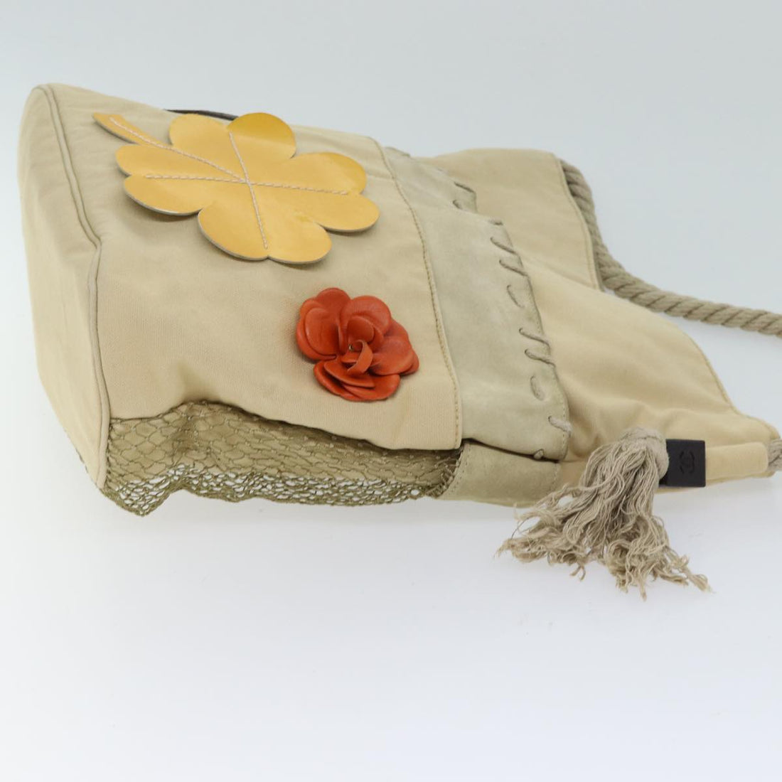 CHANEL Shoulder Bag Canvas Beige CC Auth 70461