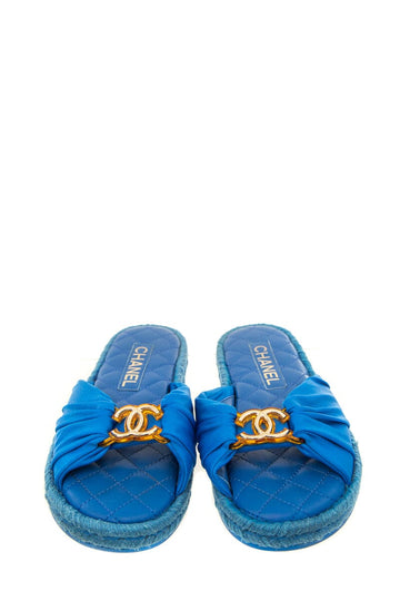 Chanel "Cloth"  Blue Slides SZ 36