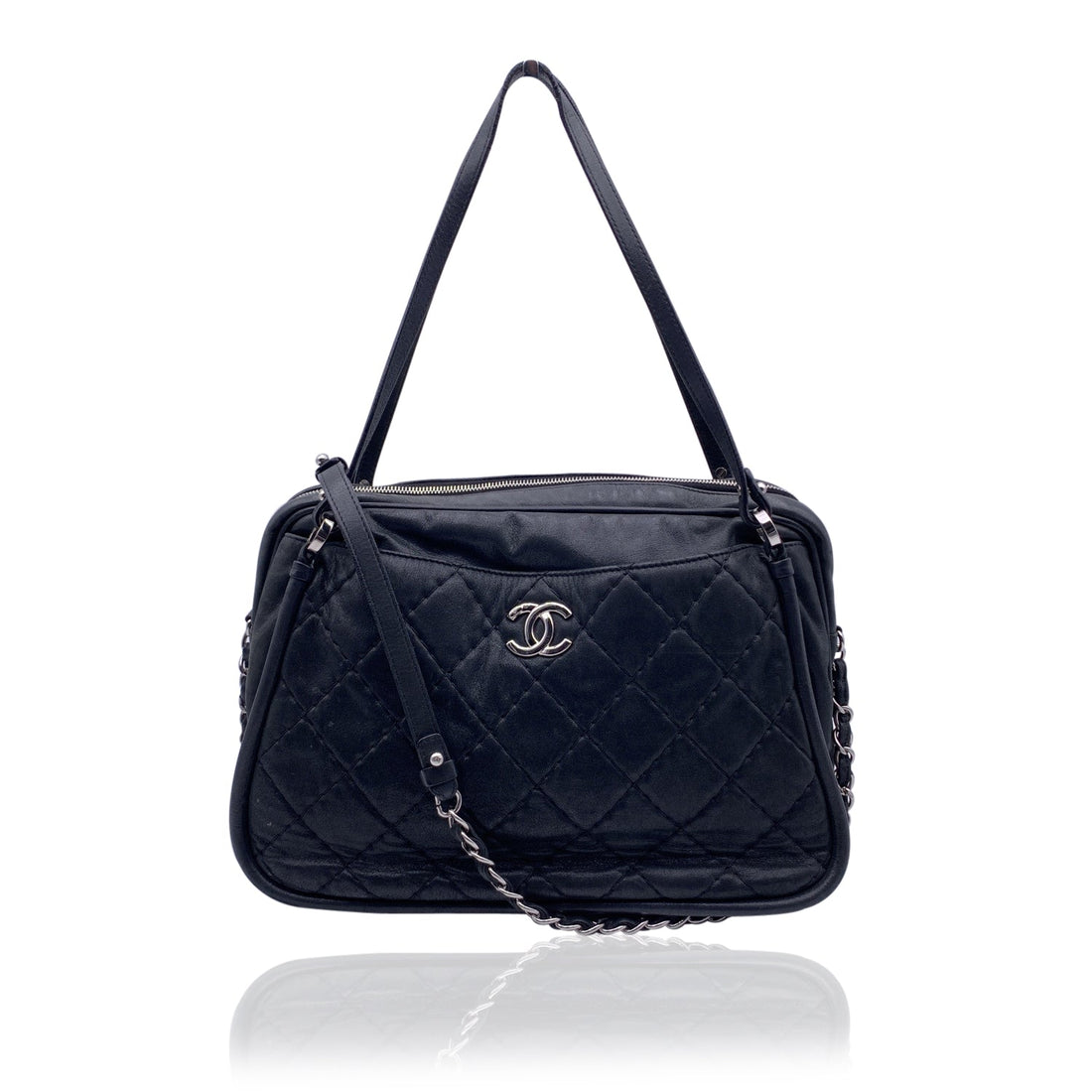 Chanel Black Quilted Leather Relax Cc Tote Camera Shoulder Bag