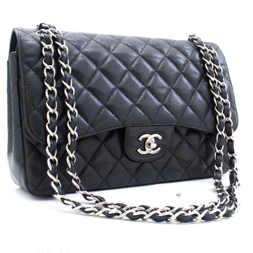 CHANEL Grained Calfskin Large Chain Shoulder Bag W Flap SV Classic