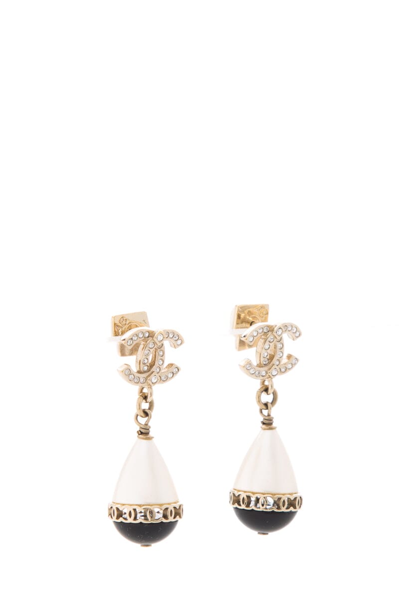 Chanel 2021 Pearl & Black CC Small Drop Earrings